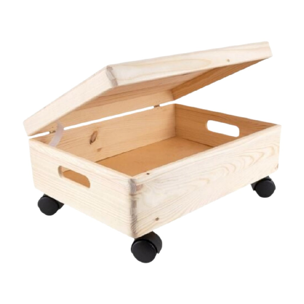 Boîte de rangement sur roulettes en bois - 30 x 20 x 15